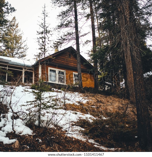 Cabin Woods Snow Foreground Stock Photo Edit Now 1101411467