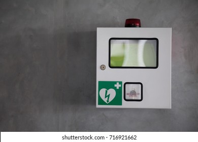 Cabinet First Aid Kit Emergency In Building, It Was Set On A Modern Wall.