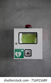 Cabinet First Aid Kit Emergency In Building, It Was Set On A Modern Wall.