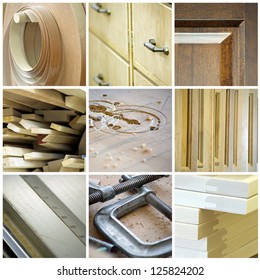 Cabinetry Collage, Made Up Of Various Woodworking And Tool Images