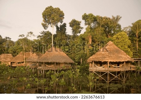 Cabins at the Kapawi Ecolodge off the Pastasa river, Ecuador, South America