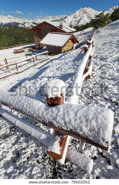 Cabins Mountains After Spring Snowstorm Royalty Free Stock Image