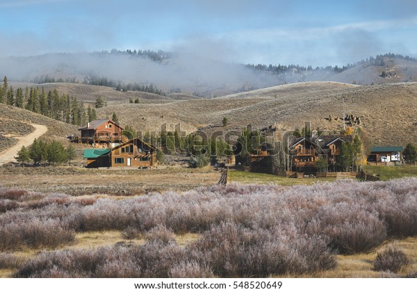 Cabins On Hillside High Desert Mountain Stock Photo Edit Now