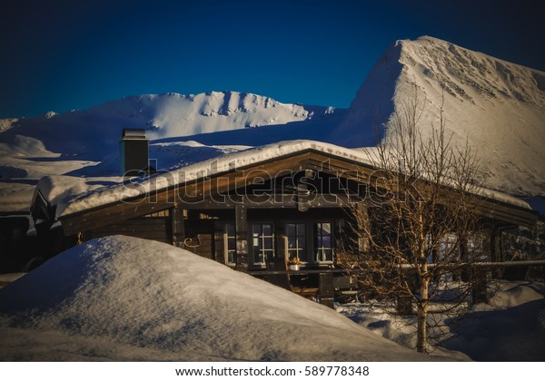 Cabins On Snowy Mountain Mountain Background Stock Photo Edit Now