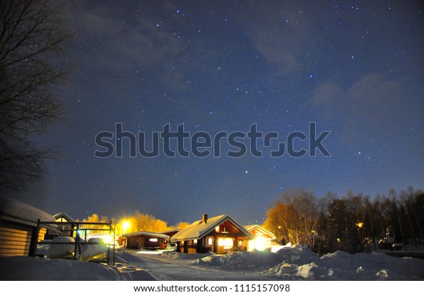 Cabins Trees North Pole Night Stock Photo Edit Now 1115157098