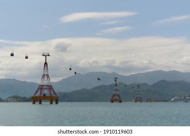 Cable Car Across The Sea Bay. Photo With Miniature Effect