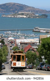 Cable Car with Alcatraz in the background, San Francisco