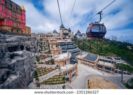 Cable car to Ba Na Hills Mountain Resort, mountain Fantasy. The longest non-stop single track cable car is 5,801meter, Da Nang, Vietnam.