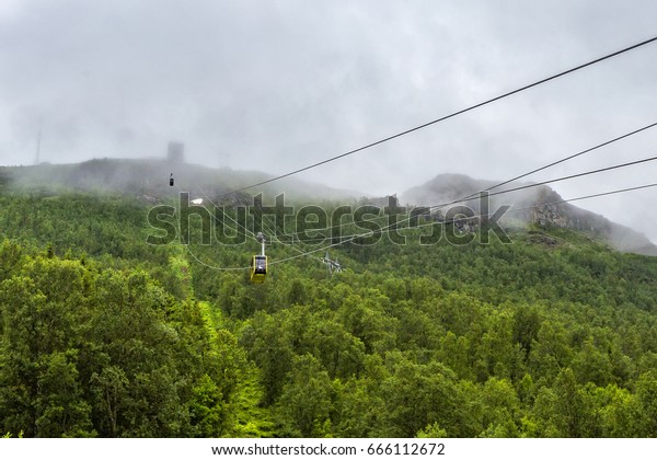 Cable Car Cabins Going Down Tromso Stock Photo Edit Now 666112672