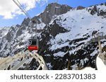 The cable car from Chamonix to the summit of Le Brevent, a mountain of Haute-Savoie.  French Alps, Europe.