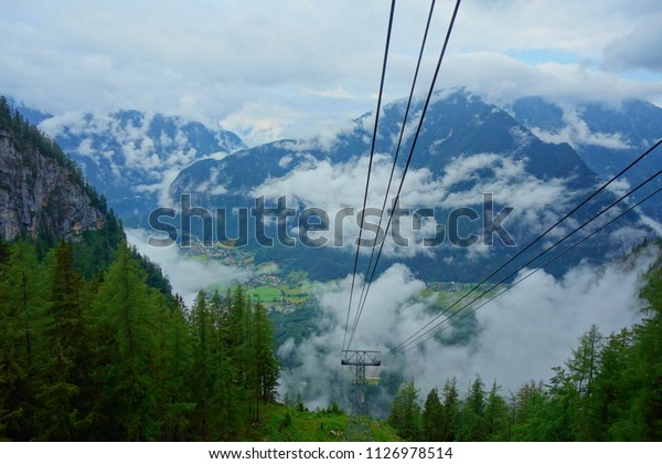Cable car coach going to the\
Dachstein Mountains on Mount Krippenstein, Upper Austria,\
Europe