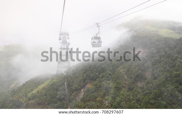cable car with fog\
on the nature background