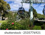 Cable car in Funchal arriving to ground station from Monte. Madeira island, Portugal.