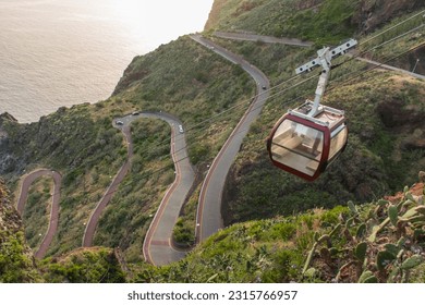 cable car going down the mountain
