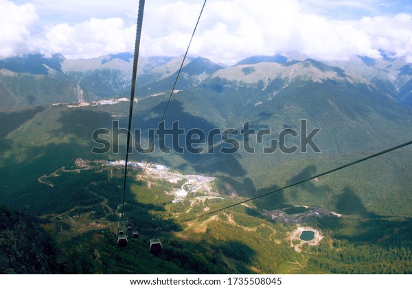 cable car high in the mountains, tourism,\
recreation, travel