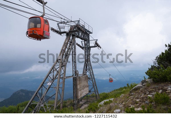 Cable car lift. Gondola lift in Rila Mountain -\
Borovetz, Bulgaria.