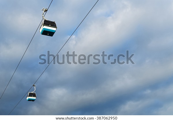 Cable car in Lisbon against\
the sky