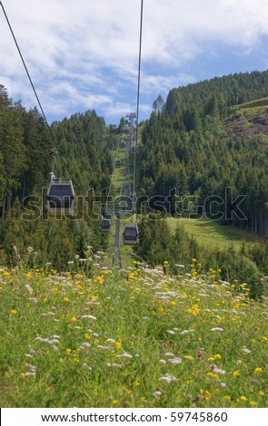 Cable car on cable-way in the italian Alps.