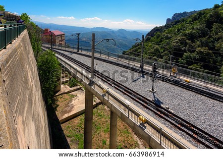 Cable car rail road at Montserrat monastery, Catalonia, Spain