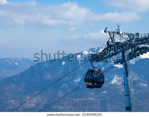 The cable car ride to the\
1522 m high Zwölferhorn gives a beautiful view of Sankt Gilgen and\
Lake Wolfgang. Near Salzburg. Salzkammergut Upper Austria\
