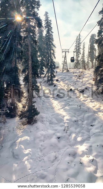 Cable car ride during\
winters