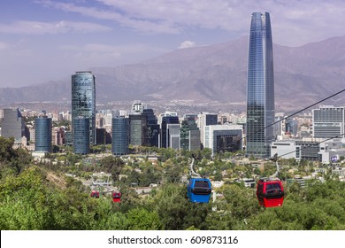 Cable Car In Santiago Of Chile. Cerro San Cristobal