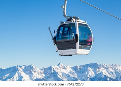 Cable Car In Ski Area In The Alps