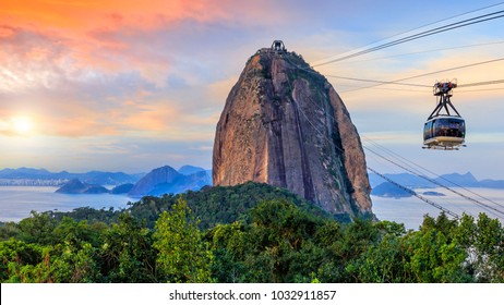 Cable Car And  Sugar Loaf Mountain In Rio De Janeiro