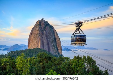 Cable Car And  Sugar Loaf Mountain In Rio De Janeiro