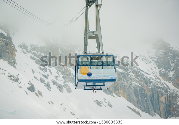 Cable car to top of\
Zugspitze in Germany, top of Germany, transportation to top\
mountain of Zugspitze