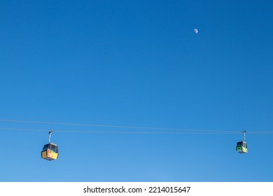 Cable Car In Palandöken In Winter. The Cable Car Takes You Up The Mountain. Minimalist Landscape. Selective Focus.