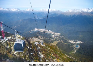 Cable Cars Going To The Ski Resort In  Sochi, Russia