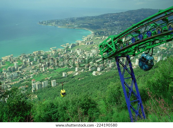 Cable cars overlooking\
Jounieh, Lebanon
