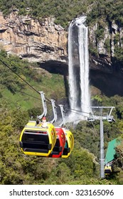 Cable Cars And Waterfall At National Park Of Caracol - Canela, Rio Grande Do Sul, Brazil