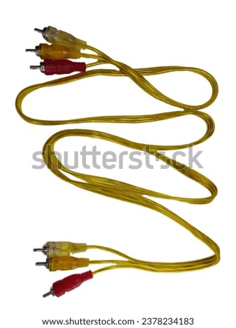 Cable close up. Cable splits into yellow white and red plug.