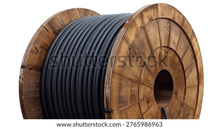 A cable drum is a device used to store and roll out electrical cables, fiber optic cables, or wires. white background