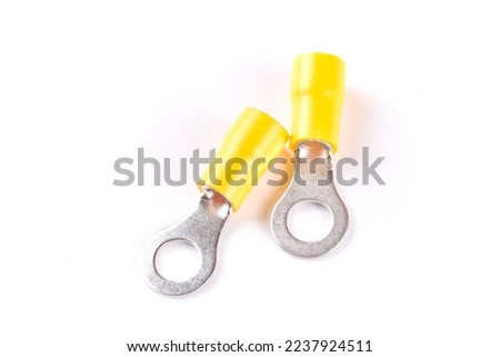 Cable lug for connecting electric wires, Terminal block isolated on white background