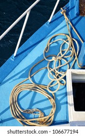 Cable On The Blue Deck Of Ship