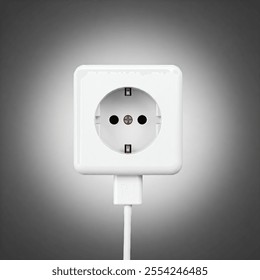 cable on white, Isolate usb plug, Isolate old or used usb plug on white background, USB plug white cable closeup isolated on white background, electric socket with connect cable, Outlet mounted