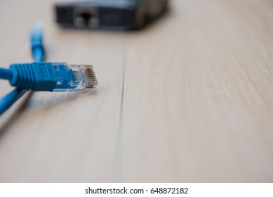 cable plug connector lan cable input the router technology concept.