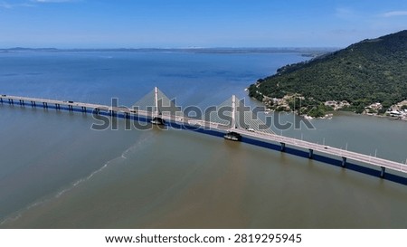 Cable Stayed Bridge At Laguna In Santa Catarina Brazil. Freeway Road. Long Cable Bridge. Curved Bridge. Cable Stayed Bridge At Laguna In Santa Catarina Brazil. Elevated Road Traffic.