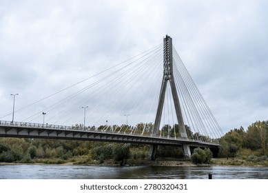 Cable Stayed Bridge Over River Modern Transportation Infrastructure Landscape