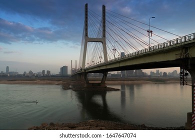 Cable stayed bridge at sunset