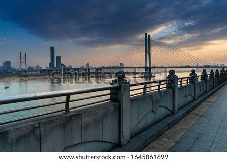 Cable stayed bridge at sunset