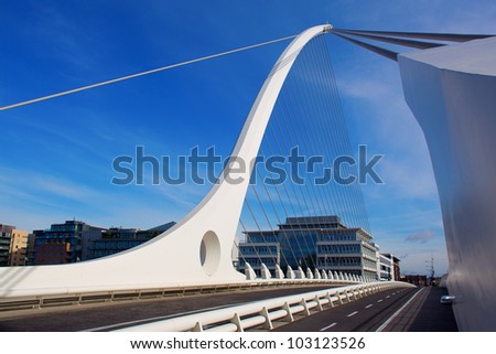 The cable stayed Samuel Beckett Bridge, in Dublin, Ireland