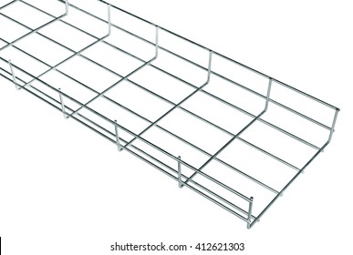 Cable Tray Of Galvanized Steel Wire For Cable Runs In Isolation On A White Background