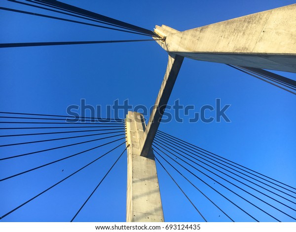  cable wires on a\
stayed-cable bridge
