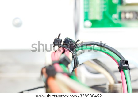 cables with white cable ties, focus cable ties