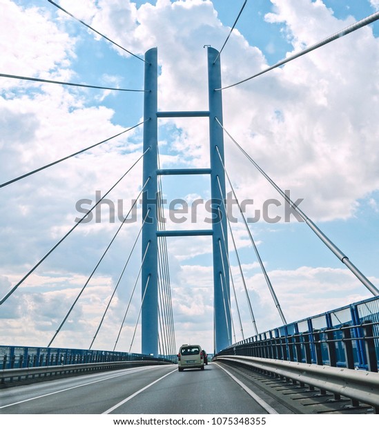 Cable-stayed bridge between Stralsund and the\
island Ruegen in\
Germany