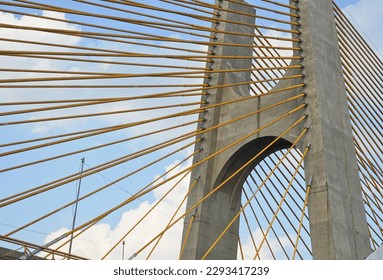 Cable-stayed bridge, details of a cable-stayed bridge in a city in Brazil, selective focus.